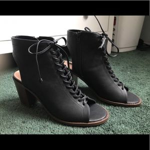 Black faux leather heels